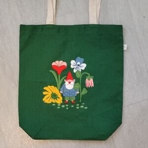 Green  Cotton Canvas Spring Tote with Whimsical Gnome Design